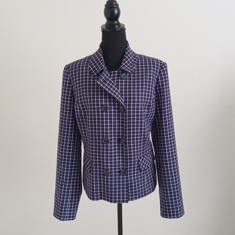 Jones New York Collection Navy, White & Purple Double Breasted Blazer Size L